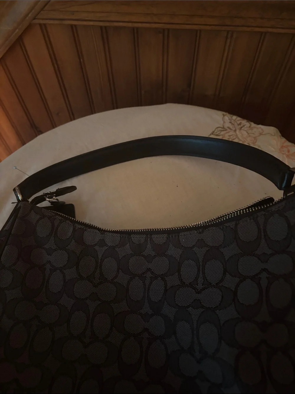 Coach Gray Signature Jacquard Shoulder Bag with Black Trim